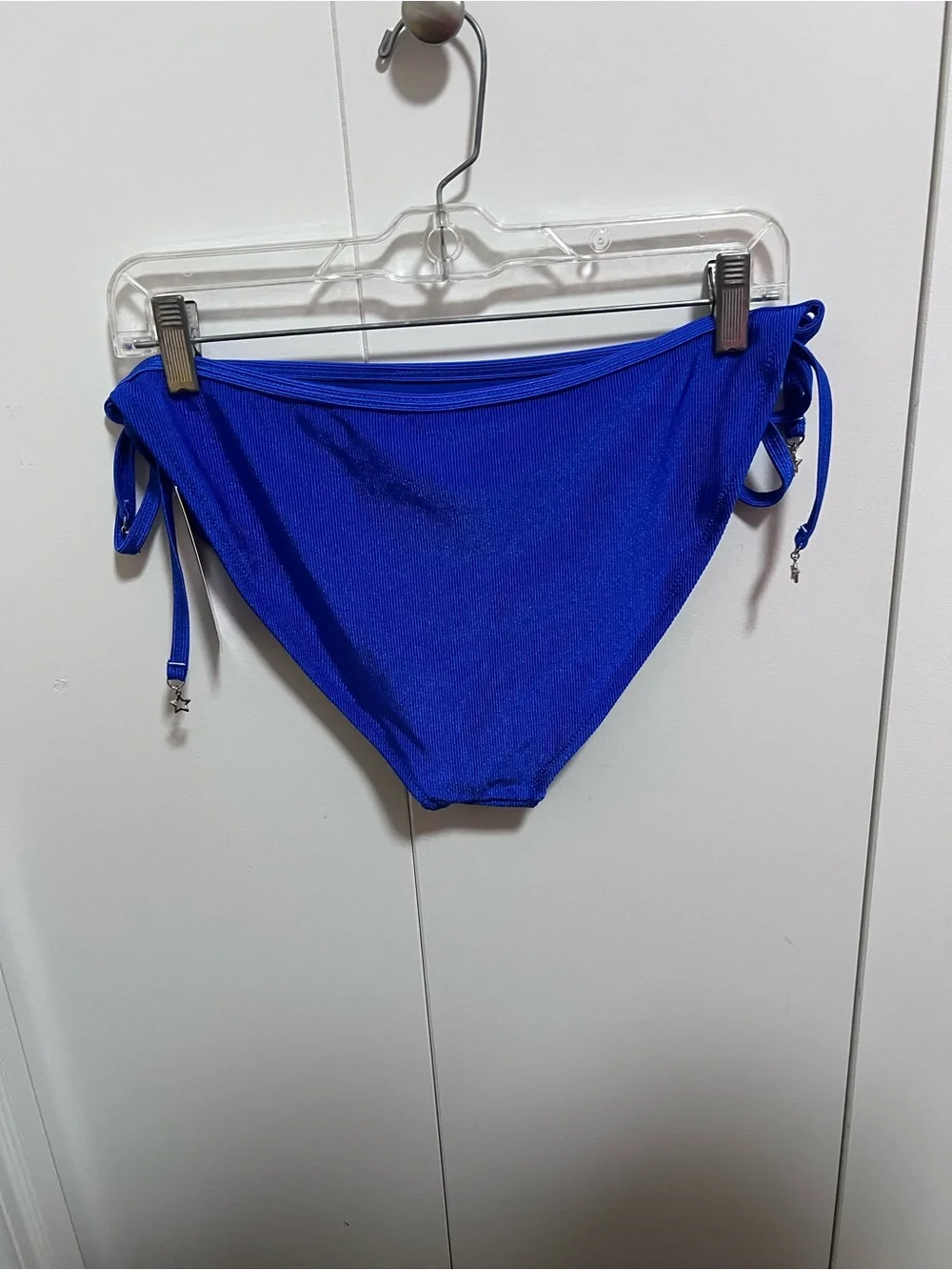 Wild Fable Blue Ribbed Side Tie Low Rise High Leg Cheeky Bikini Bottom Stars
